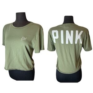 PINK Victoria’s Secret Women’s Size Large Crop Style Green Tee Tshirt